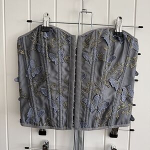 Gray Corset Top with Butterfly Embroidery